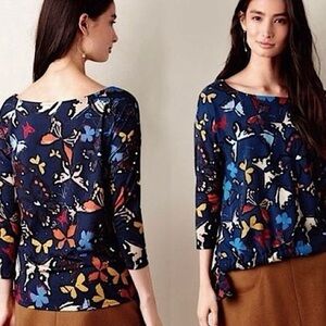 Anthropologie Weston Butterfly Print Tie Hem Top Size Medium